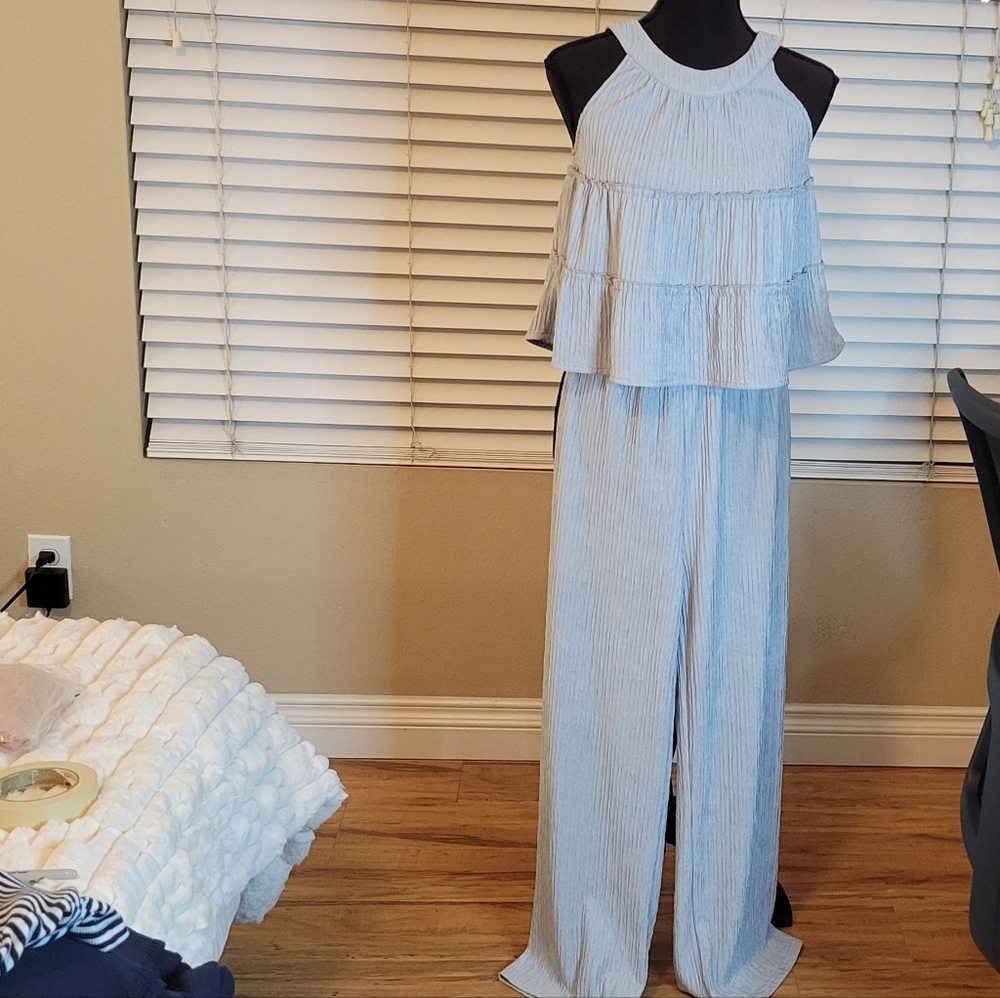 Matching halter top and pants.
